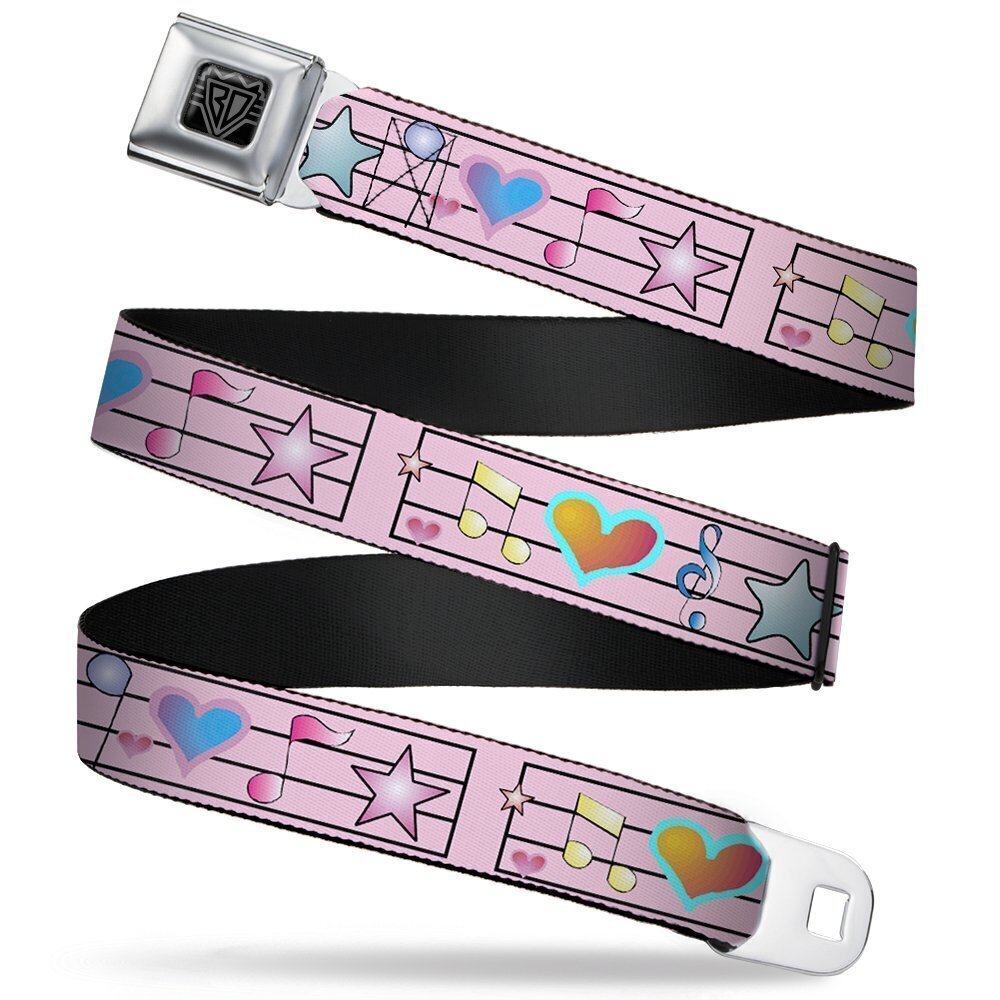 4942 Belt, Seatbelt Buckle Belt, Music Notes Pink, 24 to 38 Inches